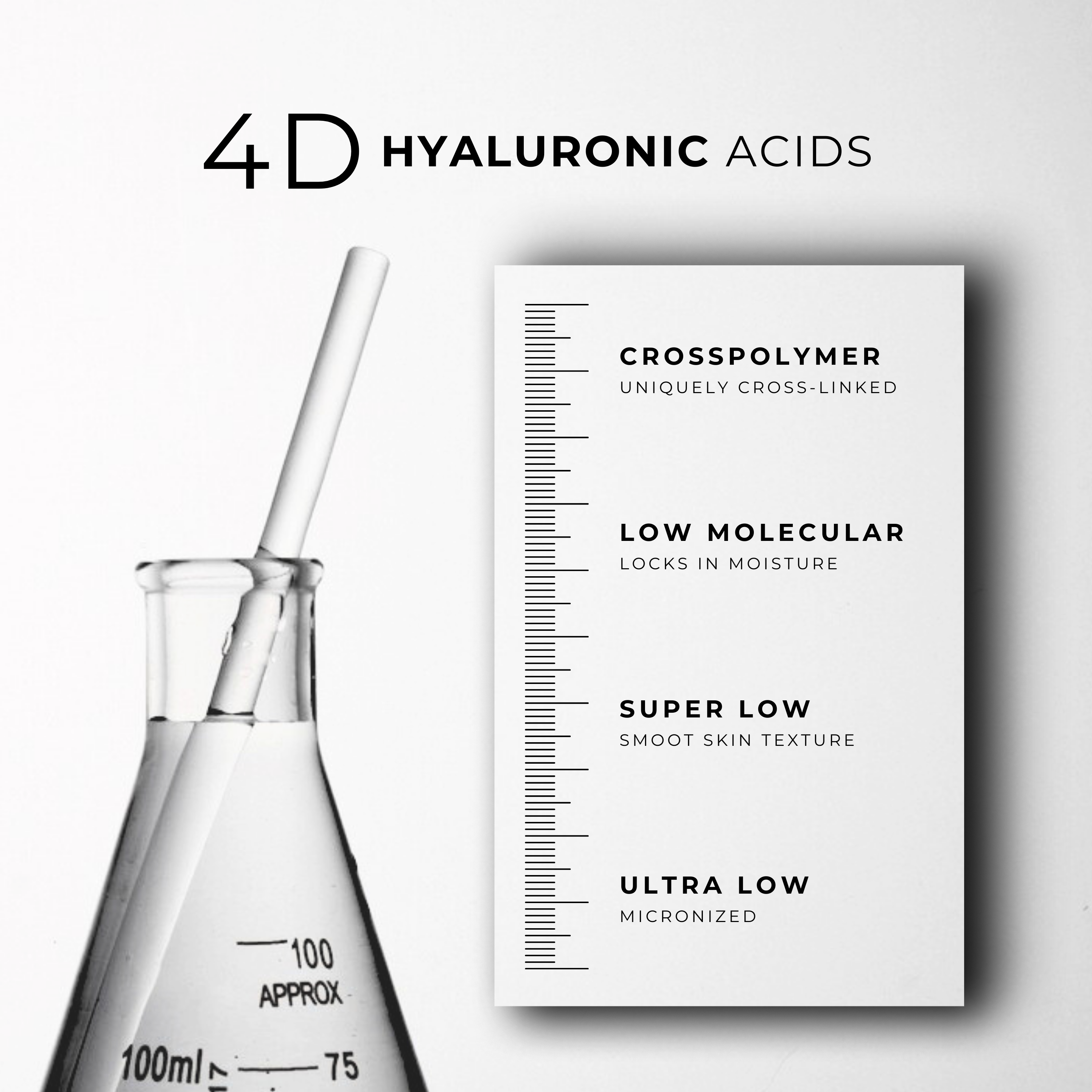 4-D HYALUCLOID Advanced full-spectrum hydration for up to 24 hours. Multidimensional hydro matrix filler with an advanced matrix of 4D multi molecular hyaluronic technologies and a high-tech nano delivery system of encapsulated pure Swiss glacier mineral